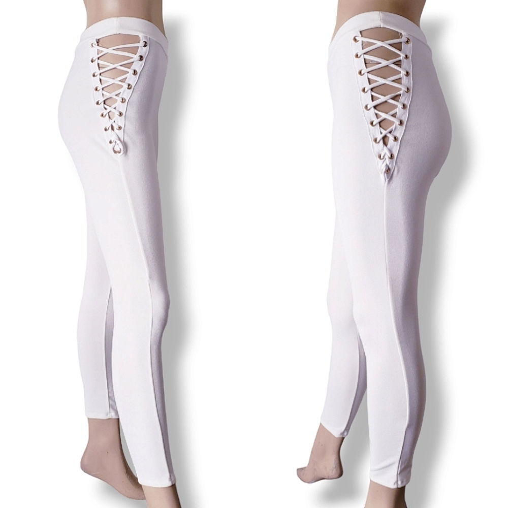 Daylight White Side Cut Out Lace Up Leggings